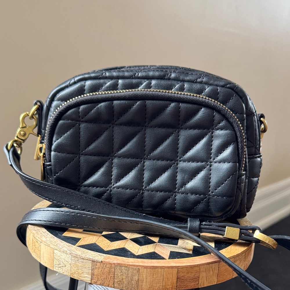 Zara Black Quilted Crossbody with Gold Hardware